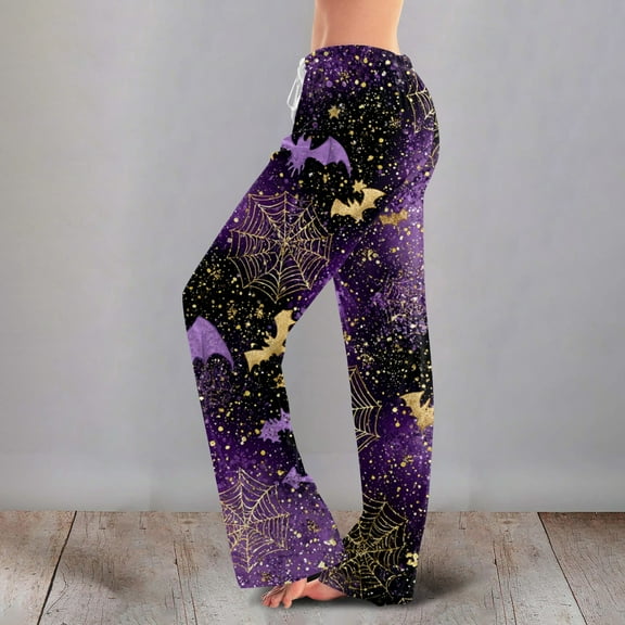 LHVUOA Halloween Womens Pajama Pants Drawstring Stretch Cute Ghost Print Pjs Casual Elastic Waist Pajama Pants