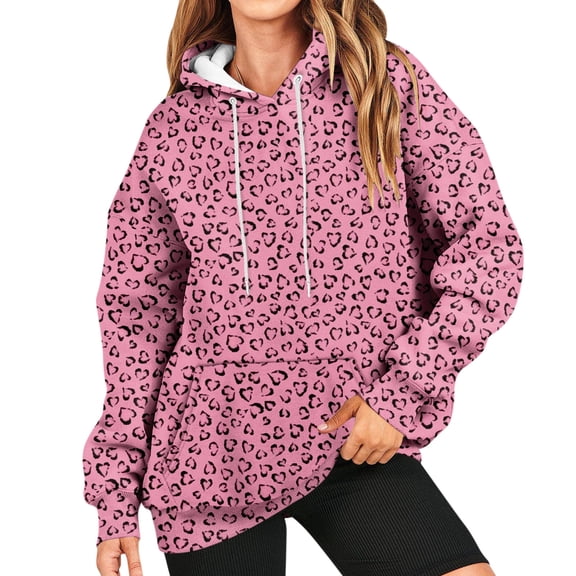 LHVUOA Hoodie Womens Fall Oversized Sweatshirt Leopard print Drawstring Trendy Camo Shirt Clothes With Pockets