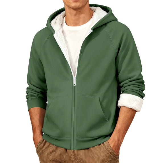 LHVUOA Mens Warm Fleece Full Zip Up Hoodies Premium Heavy-Weight Fleece Pullover Heavy-Weight Thick Sweatshirt