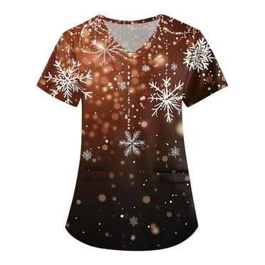 LHVUOA Plus Size Scrubs for Women Adorable Christmas Prints, Short Sleeve Soft Nursing uniforms overalls with pocekts, S-5XL