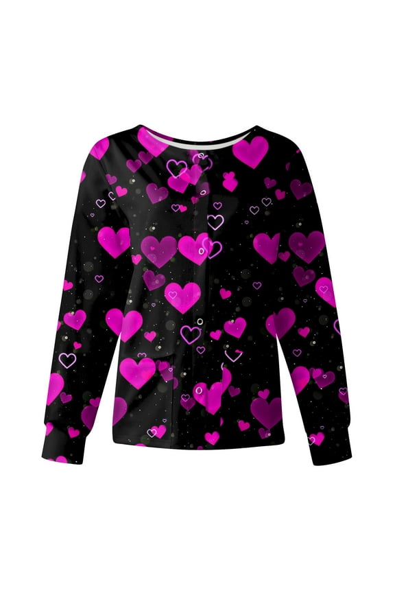 Scrub Jacket for Women Valentine Day Print Spring Scrub Jackets Pattern Long Sleeve Nursing Uniform Shirts with Pockets