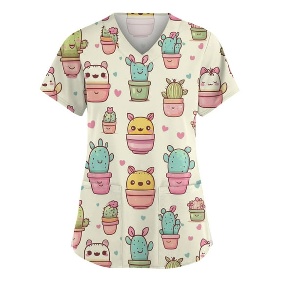 LHVUOA Scrub Tops Women Short Sleeve Vneck Blouses Cozyfit Scrubs for Women