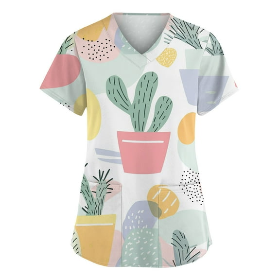 LHVUOA Scrub Tops Women Short Sleeve Vneck Blouses Plus Size Loose Fit Nursing Uniforms