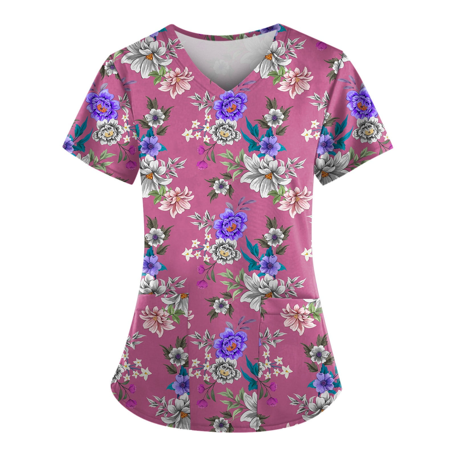 Australian Floral Protea Women's V Neck Scrub Top Nurse Uniform with Deep Front Pockets main image 1