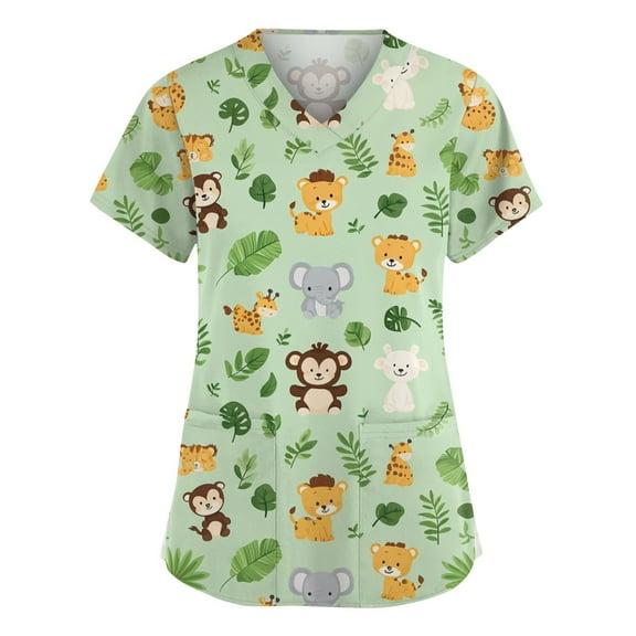 LHVUOA Scrub Tops for Women Short Sleeve Vneck Blouses Plus Size Scrubs for Women Stretch