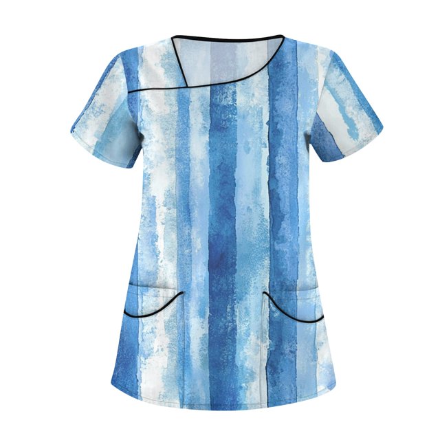 LHVUOA Scrub Tops for Women Stretch Kids Friendly Soft Comfy Short Sleeve Slant Collar Shirts Soft Nurse Uniform Overalls with Pockets