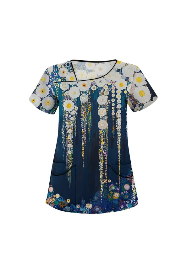 Scrub Tops for Women Stretch Kids Friendly Soft Comfy Short Sleeve Slant Collar Shirts Soft Nurse Uniform Overalls with Pockets