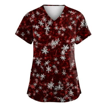 LHVUOA Scrubs Plus Size Tops for Women Short Sleeve Nursing Uniform V Neck Workwear with Pockets