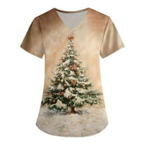 LHVUOA Scrubs Plus Size Tops for Women Short Sleeves Nurse Working V Neck Uniform Casual Shirts with Pockets