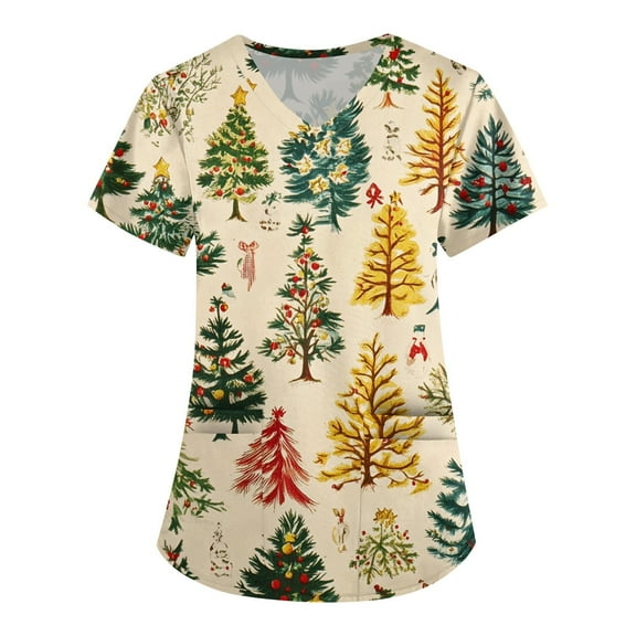 LHVUOA Scrubs Plus Size Tops for Women Short Sleeves Nurse Working V Neck Uniform Casual Shirts with Pockets