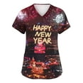 thumbnail image 1 of LHVUOA Scrubs Top for Women Happy New Year 2026 Print Short Sleeve V Neck Working Uniform with Pockets, 1 of 5