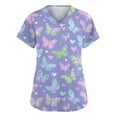 thumbnail image 1 of LHVUOA Scrubs Tops for Women Cute Flower Butterfly Print Short Sleeve V Neck Working Uniform with pockets, 1 of 5