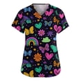 thumbnail image 1 of LHVUOA Scrubs Tops for Women Cute Flower Butterfly Print Short Sleeve V Neck Working Uniform with pockets, 1 of 5