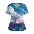 thumbnail image 1 of LHVUOA Scrubs Tops for Women Cute Kitty and Clouds Print Short Sleeve Nurse Working Uniforms Cartoon Pattern Tops with Pockets, 1 of 4
