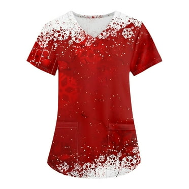 LHVUOA Scrubs for Women 2024 Christmas Nursing Uniforms Top Scrubs,V-neck with Pockets