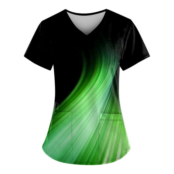 LHVUOA Scrubs for Women Printed V Neck Short Sleeve T Shirts Soft Nurse Uniform Overalls with Pockets