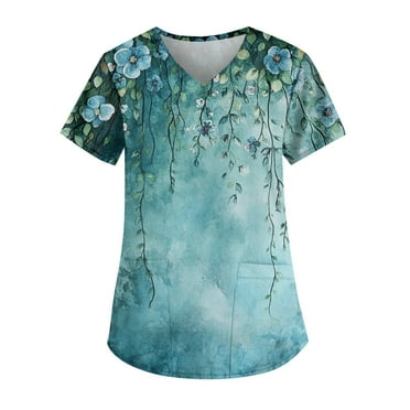 LHVUOA Scrubs for Women Stretch Kids Friendly Soft Comfy Short Sleeve V Neck Shirts Nursing Work Clothes with Pockets