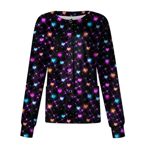 LHVUOA Valentines Day Womens Warm Up Scrubs Jacket Funny Love Heart Printed Working Jacket Scrub Tops Working Uniforms with Pockets 2024