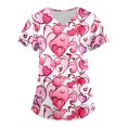 thumbnail image 1 of LHVUOA Valentine's Day Scrub Tops for Women Plus Size Short Sleeve Working Uniform Stretch Nursing Medical Scrubs T Shirts with Pockets, 1 of 3