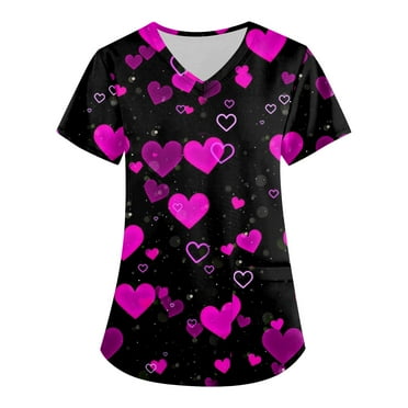 LHVUOA Valentine's Day Scrubs for Women Short Sleeve Plus Size Scrubs Nursing Uniforms for Women 2024 New Color Medical Plus Size Scrub T Shirts