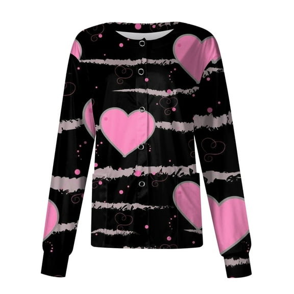LHVUOA Valentines Day Scrub Shirts for Women Funny Love Heart Printed Working Jacket Nursing Uniform Shirts with Pockets