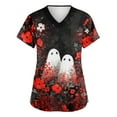 thumbnail image 1 of LHVUOA Women's Halloween Scrubs Top Cute Halloween Print Short Sleeve V Neck Blouses Stretch Medical Scrubs Blouses T Shirts with Pockets, 1 of 5