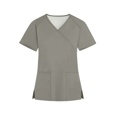 LHVUOA Women’s Scrub Top with Two Pockets,Solid Color Nursing Uniform Scrubs,Summer Short Sleeve Workwear Blouse T-Shirt