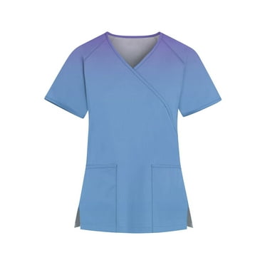 LHVUOA Women’s Scrub Top with Two Pockets,Solid Color Nursing Uniform Scrubs,Summer Short Sleeve Workwear Blouse T-Shirt