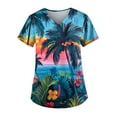 thumbnail image 1 of LHVUOA Women's Scrub Tops Short Sleeve V-Neck Shirts Fashion Casual Leaf Print Pattern Top, 1 of 3