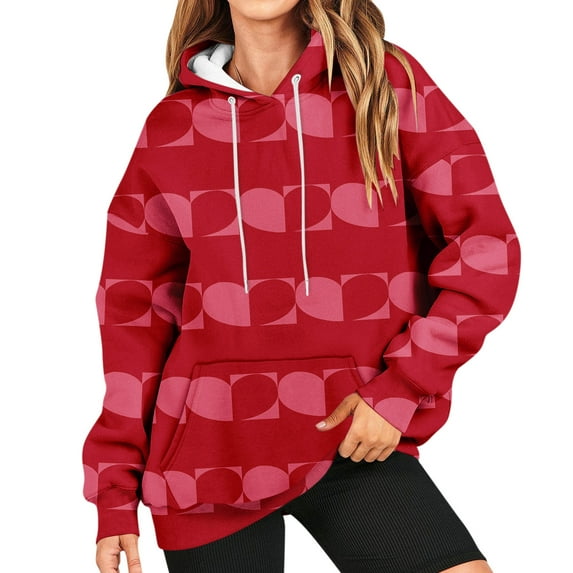 LHVUOA Women's Valentine's Day Hoodies Long Sleeve Heart Print Hoodies Comfy Top Outfits Fashion Y2k Clothes