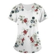 thumbnail image 1 of LHVUOA Women's Working Uniform Nursing Uniform Scrubs Top Floral Print Scrub Tops Short Sleeve V-neck Blouse Tee with Pockets, 1 of 3