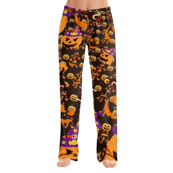 LHVUOA Womens Halloween Comfy Pajama Pants Fashion Halloween Printed Sleepwear Pant Casual Elastic Waist Pajama Pants