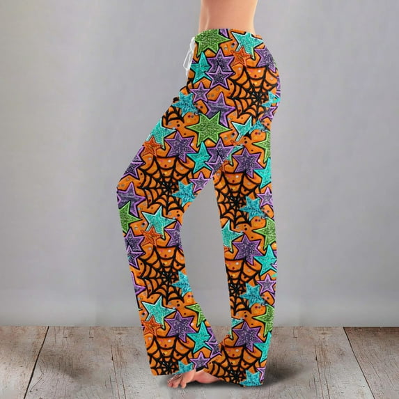 LHVUOA Womens Halloween Pajama Pants Cute Halloween Print Pajama Lounge Pants Casual Comfy Sleepwears