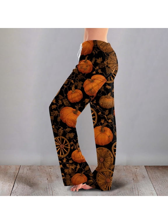 Womens Halloween Pajamas Pants Wide Leg Funny Graphic Pjs High Waist Lounge Pants