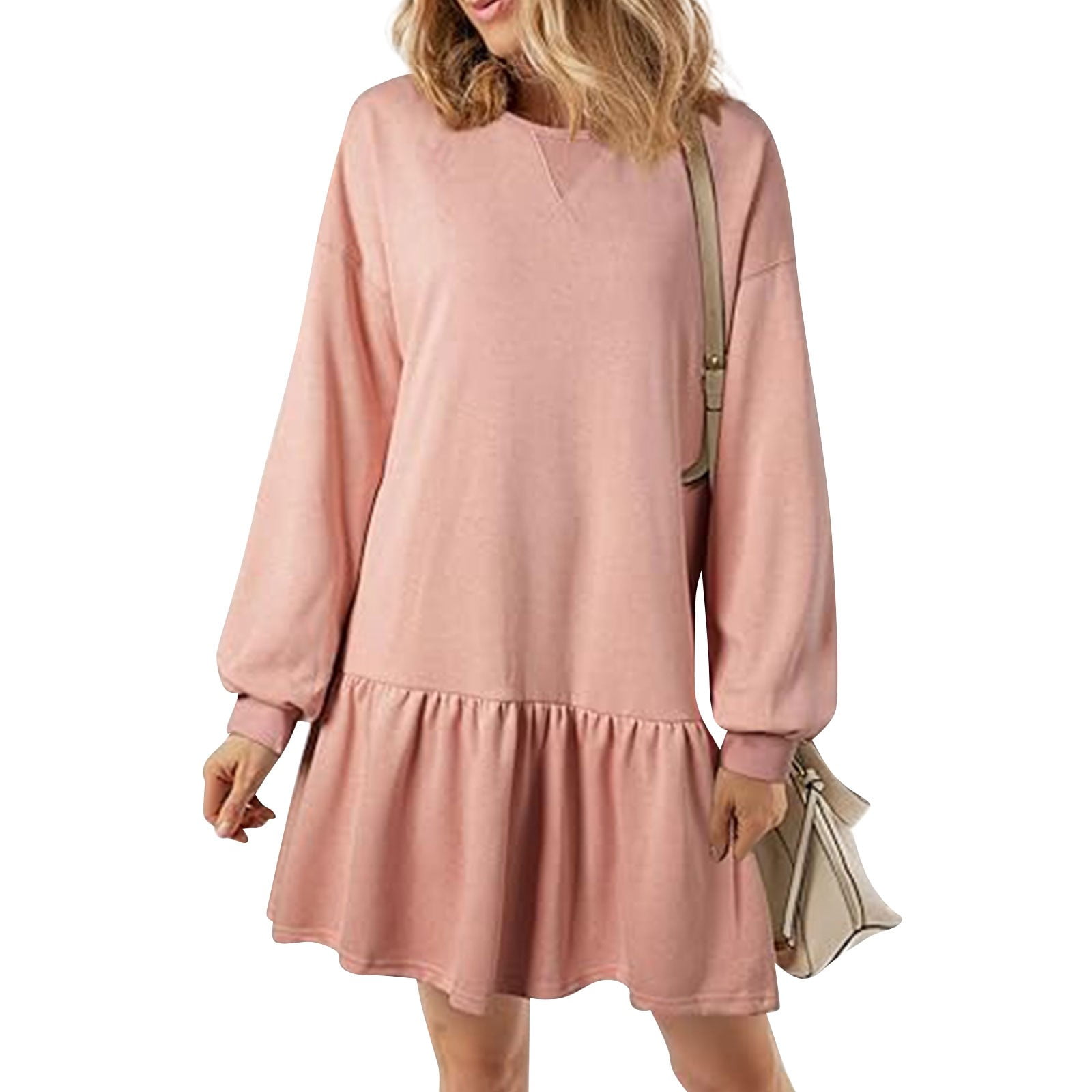 LHVUOA Womens Oversized Sweatshirt Dress Crewneck Patchwork Long Sleeve