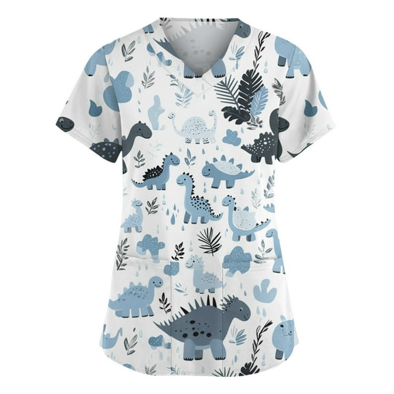 LHVUOA Womens Scrub Tops Short Sleeve V Neck Tops with Cute Printed Plus Size Scrubs for Women Stretch