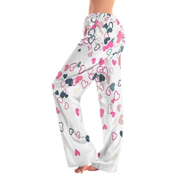 LHVUOA Womens Valentines Day Pajama Pants Womens Soft Pajama Bottoms Drawstring Wide Leg Jogger Lounge Yoga Sweat Pants
