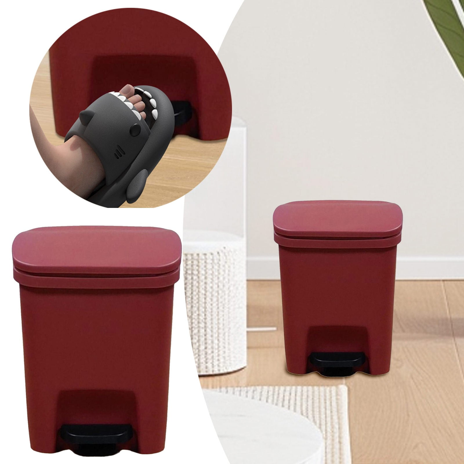 LHWEN 10L Plastic Step On Trash Can Black with Decorative Linen Texture ...