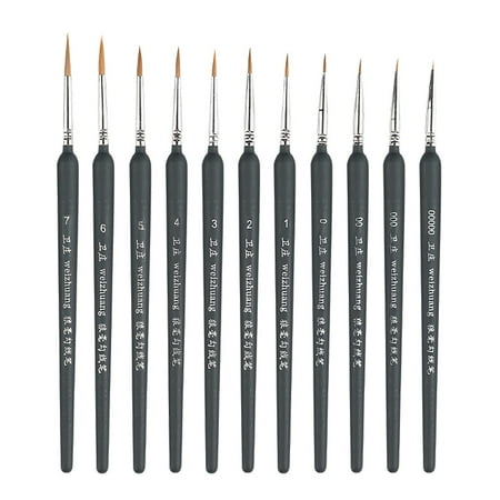 LHWEN 11 Pcs Miniature Detail Paint Brush Set with Natural Wood Handles Fine Tip Brushes for Precision Art and Craft Projects for Scale Model Painting Acrylic Watercolor Oil Face Painting Ergonomic