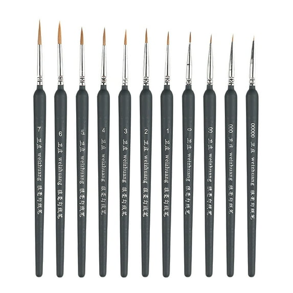 LHWEN 11 Pcs Miniature Detail Paint Brush Set with Natural Wood Handles Fine Tip Brushes for Precision Art and Craft Projects for Scale Model Painting Acrylic Watercolor Oil Face Painting Ergonomic