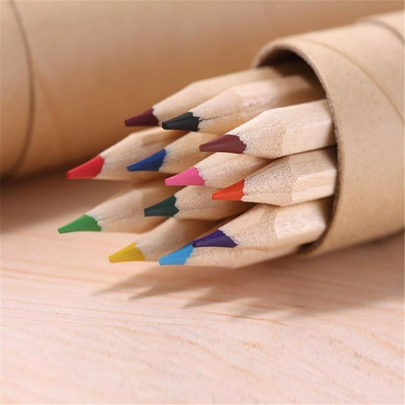 LHWEN 12 Color HB Pencils for Drawing and Painting Wooden Small Color Pencils with Brush in Pen Container 10x3.5cm for School and Stationery