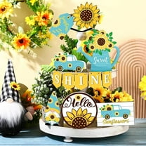 LHWEN 12-Pack Sunflower Tiered Tray Decorations with Truck Gnomes Signs And Table Decor Bring Farmhouse Style to Spring Summer And Fall Wooden