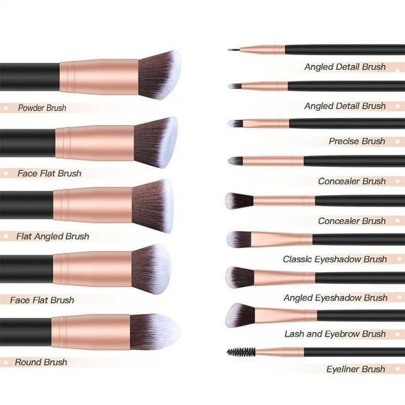 LHWEN 14PCS Makeup Brush Set for Lip Eyebrow Powder Eyeshadow Multicolor Nylon Hair Brushes with Plating Plastic Handles Ideal for Women