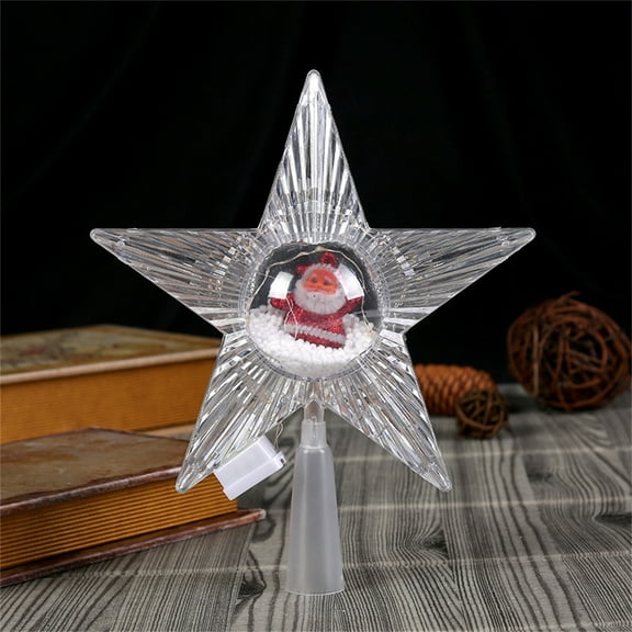 LHWEN 18CM Plastic Luminous Five-Pointed Star Christmas Tree Topper LED Light Transparent Treetop Star Unique Design for Festive Decor Soft Glow Creates Dreamy Holiday Atmosphere Battery-Powered