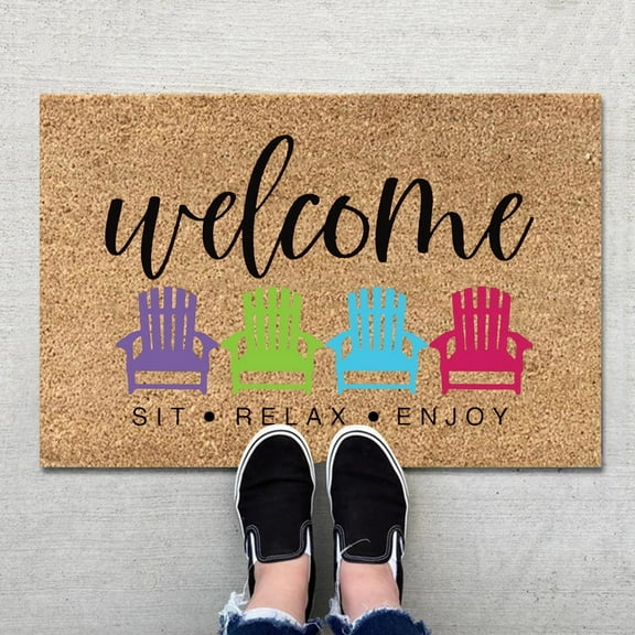 LHWEN 1PCS Summer Floor Mats Holiday Welcome Door Mats Non-Slip Polyester Beach Themed Entrance Mat Rubber Padded Grip Low-Profile Design Indoor Outdoor Decor Santa Snowflakes Festive Decoration Back