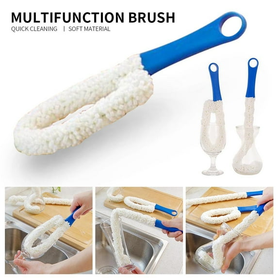 LHWEN 2pc Long Handle Sponge Cleaner Brush for Wine Glass Bottle Cup Kitchen Cleaning 45cm Eco Friendly Bendable Brush Head for Decanters and Stemware Ergonomic Design