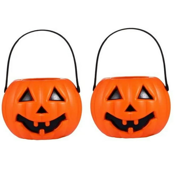 LHWEN Halloween Pumpkin Candy Buckets 2pcs Portable Pumpkin Lamp Orange Storage for Party Trick or Decorations Kids Gifts Festival Decor Indoor Outdoor Event