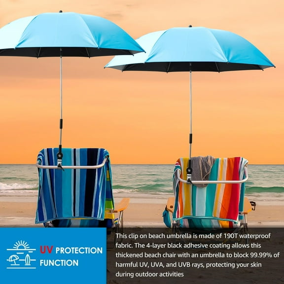 LHWEN 360° Adjustable Beach Umbrella with Large Clip Sunshade for Outdoor Camping Chair Umbrella Wind and Easy to Assemble Portable Sun for Family Outings and Baby Walks