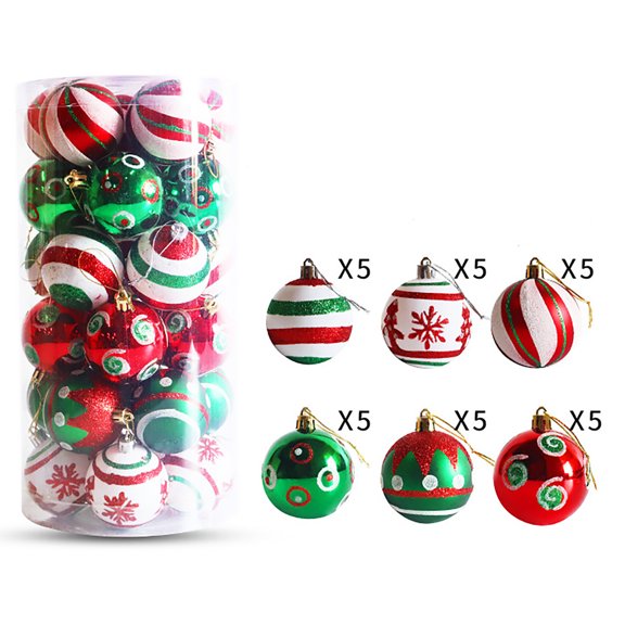 LHWEN 6cm Barrel Shaped Electroplated Painted Christmas Set Plastic Ornaments for Ceiling and Tree Decoration Classic Glazed Finish Shatterproof and Perfect for Families with Children
