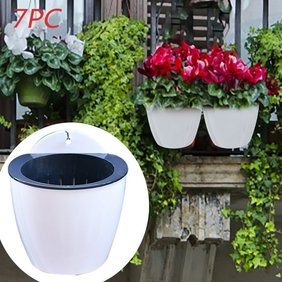 LHWEN 7 Pack Self Watering Flower Pot Wall Hanging Plastic Planter with Removable Basket Cotton Rope and Hooks for Indoor Garden Perfect for Rooms Balconies Kitchens and More and Elegant Design Easy